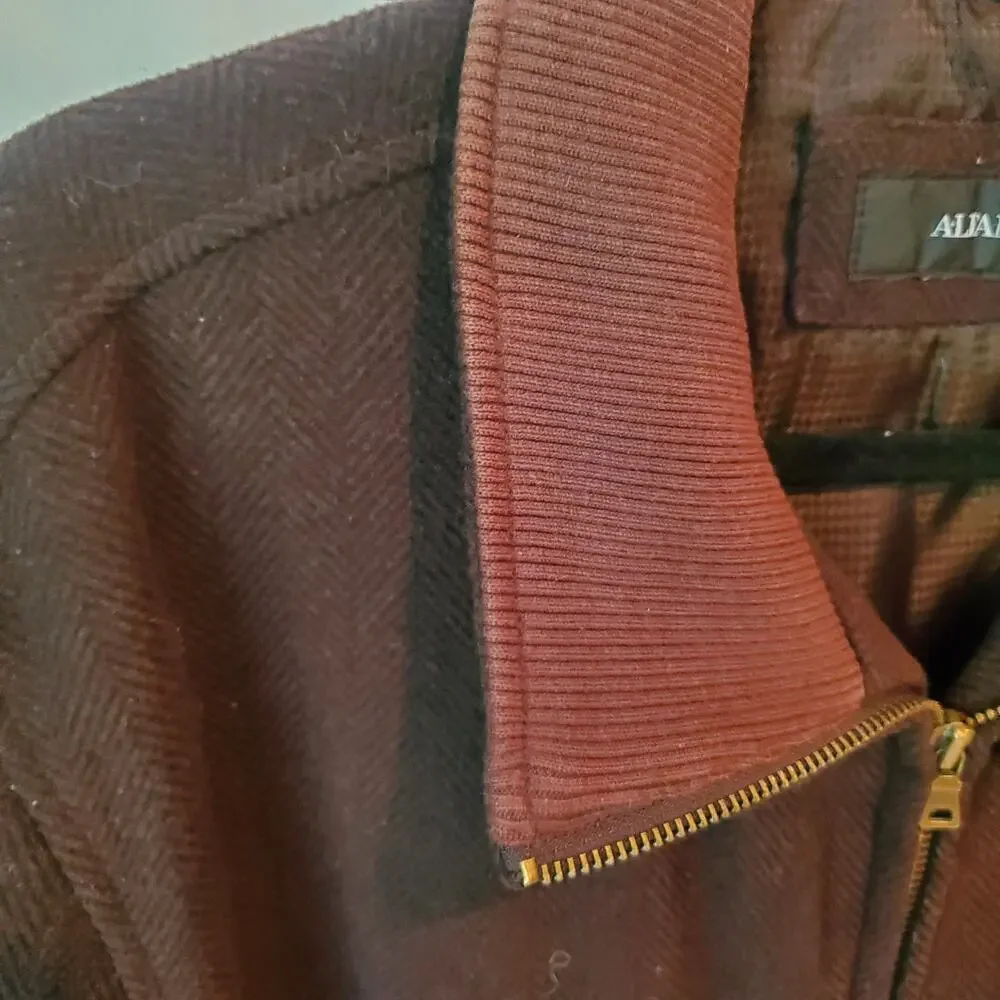 Alfani Men’s Full Zip Jacket Brown Large Casual Coat with Contrast Collar